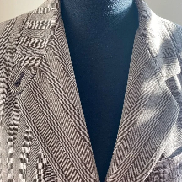 Ann Klein, Blazer, Tan with brown stripes, Size 12 - Picture 7 of 8